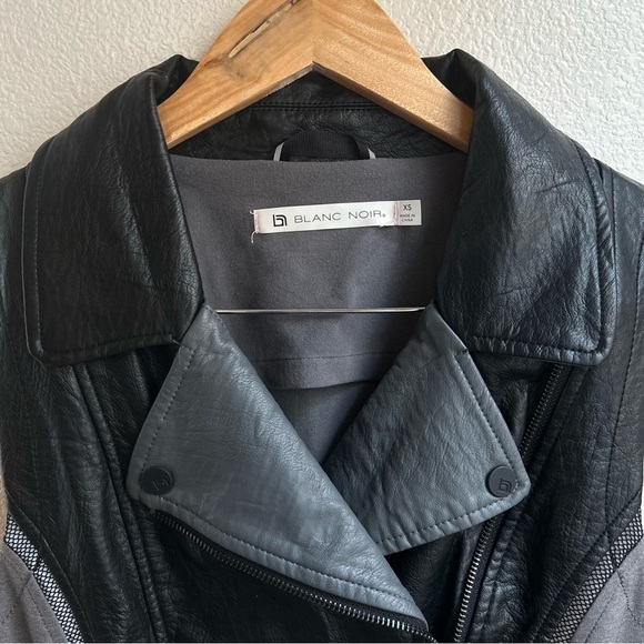 Blanc Noir | Black and Gray Faux Leather Vest - Picture 2 of 10